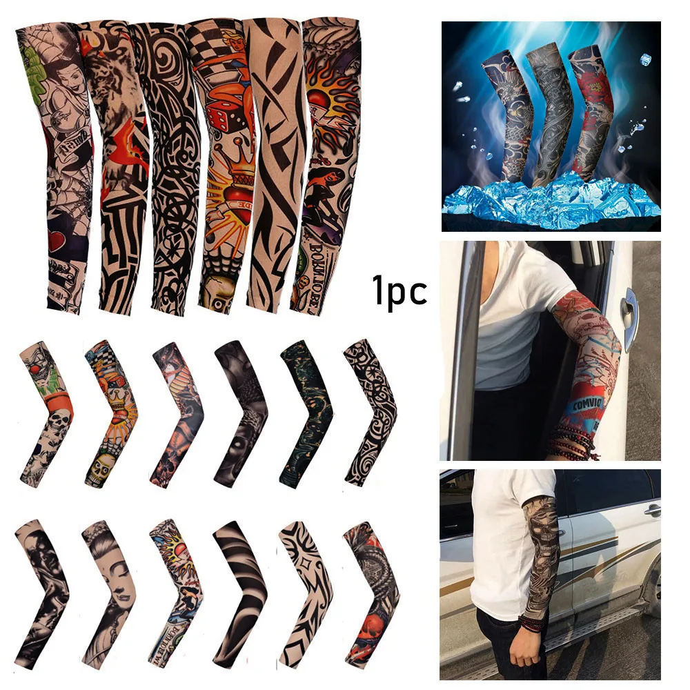 

1 PC 3D Tattoo Printed Arm Sleeves Quick-dry Sun Protection Bike Basketball Compression Arm Warmers Ridding Cuff Oversleeves
