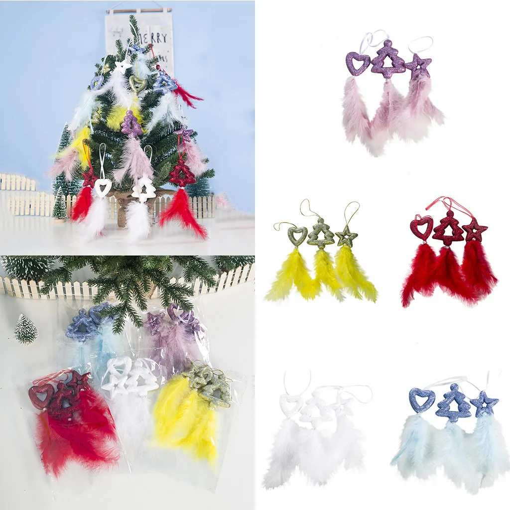 Синие перья Звезда Сердце Рождественская елка подвесные Подвески креативные рождественские украшения орнаменты рождественские украшения для дома