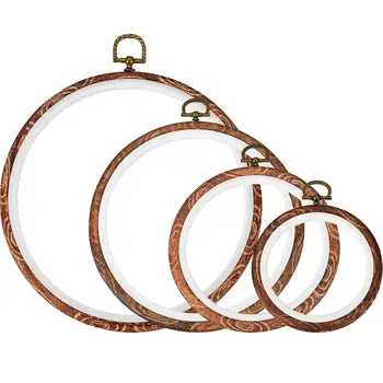 

4 Pieces Embroidery Hoop Cross Stitch Hoops Imitated Wood Embroidery Circle for Art Craft Handy Sewing and Hanging