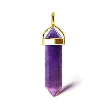 

Purple Crystal Chakra Quartz Point Pendant Charm DIY Stone Jewelry Accessories Gold Healing Reiki Chakra Jewelry Findings 10pcs