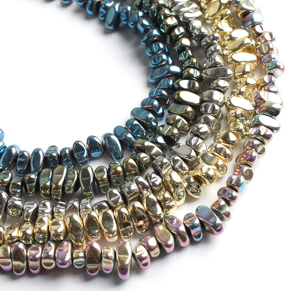 Natural Matte KC Gold Plated Hematite Stone Irregular Gravel Spacer Beads For Jewelry Making DIY Beaded Bracelet 15''