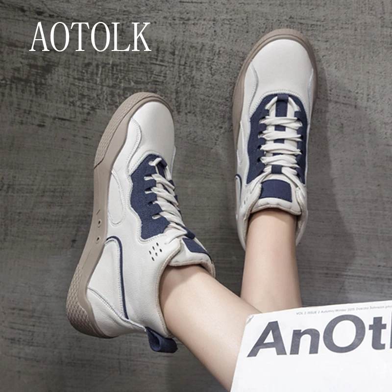 

Women Sneakers Genuine Leather Female Shoes Platform Lace Up Woman Sports Shoes Thick Heels Flat Shoes Spring Autumn Plus Size