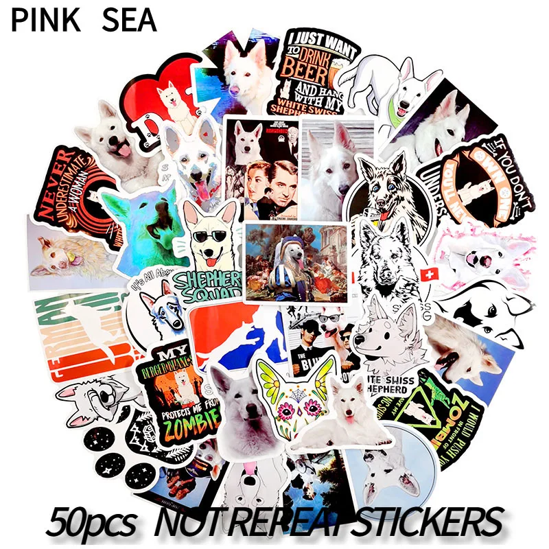 10/30/50Pcs/set White Shepherd Cartoon Dog Animal Waterproof Decal Stickers For Scrapbook Skateboard Snowboard Laptop Luggage