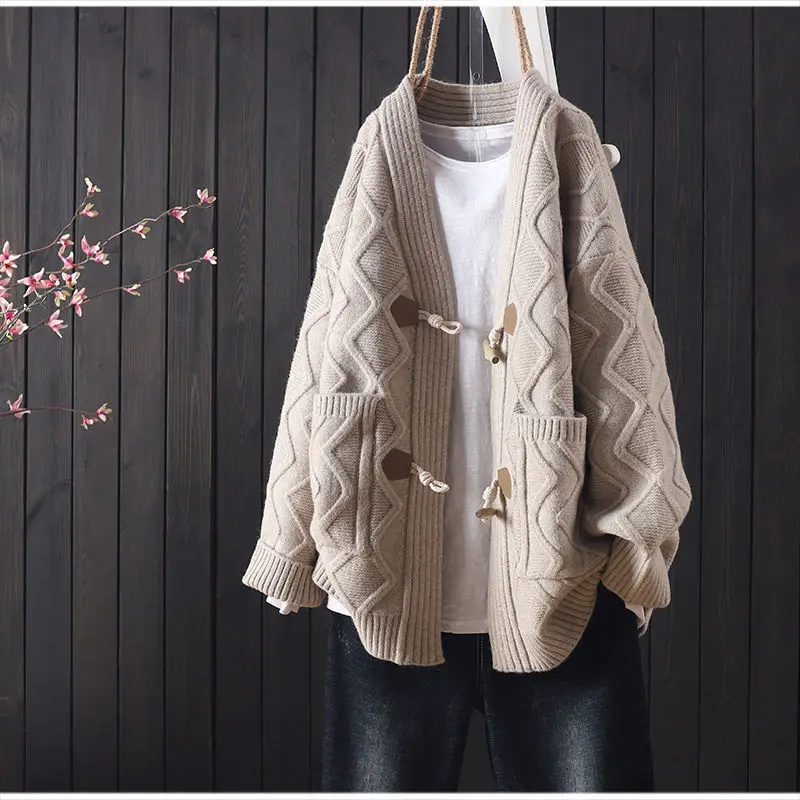 Lady Winter Hooded Fleece Liner Cardigan Knitted Sweater Coat