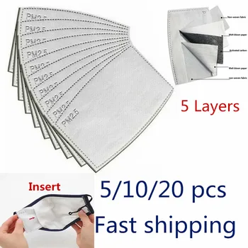 

5/10 Pcs PM2.5 Protection 5 Layers Filter Insert Non-woven Fabric Mouth Mask Respirator Washable Reusable Mouth Masks