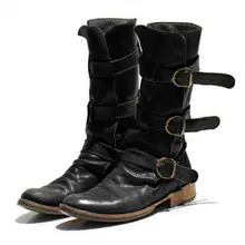 Зимние сапоги женские винтажные полусапожки Пинетки сапоги на низком каблуке Western Cowboy Boots для женщин Черные коричневые ботинки с пряжкой Кожа