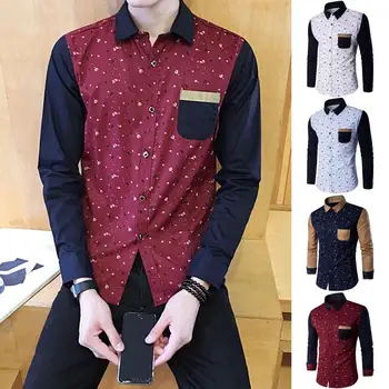 

Spot Pattern Men Fashion Cotton Turn Down Collar Long Sleeve Autumn Shirt Top