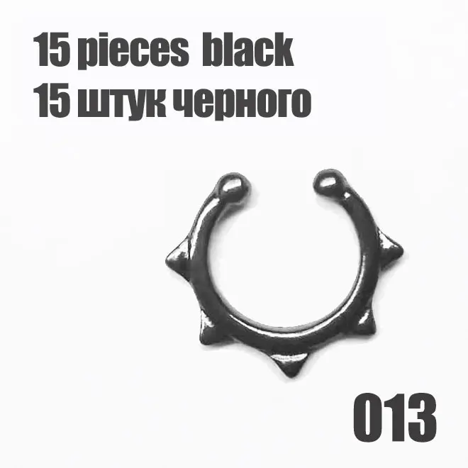 Black 15PCS A013 15 шт. Набор Кристалл Поддельные Нос кольцо Мода Серебряный цвет круглый перегородка пирсинг кликер искусственный зажим не для тела обруч для женщин ювелирные изделия - Окраска металла: Black 15PCS A013