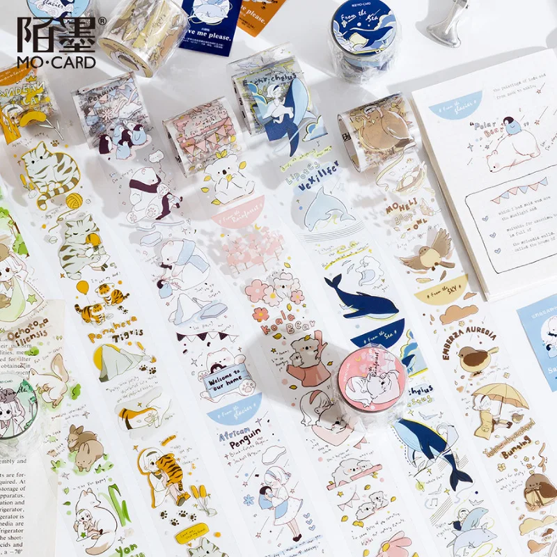 Cinta adhesiva decorativa para manualidades, cinta adhesiva de 4cm de ancho con diseño de ballena y Koala, pegatina para álbum de recortes, artículos de papelería con etiquetas