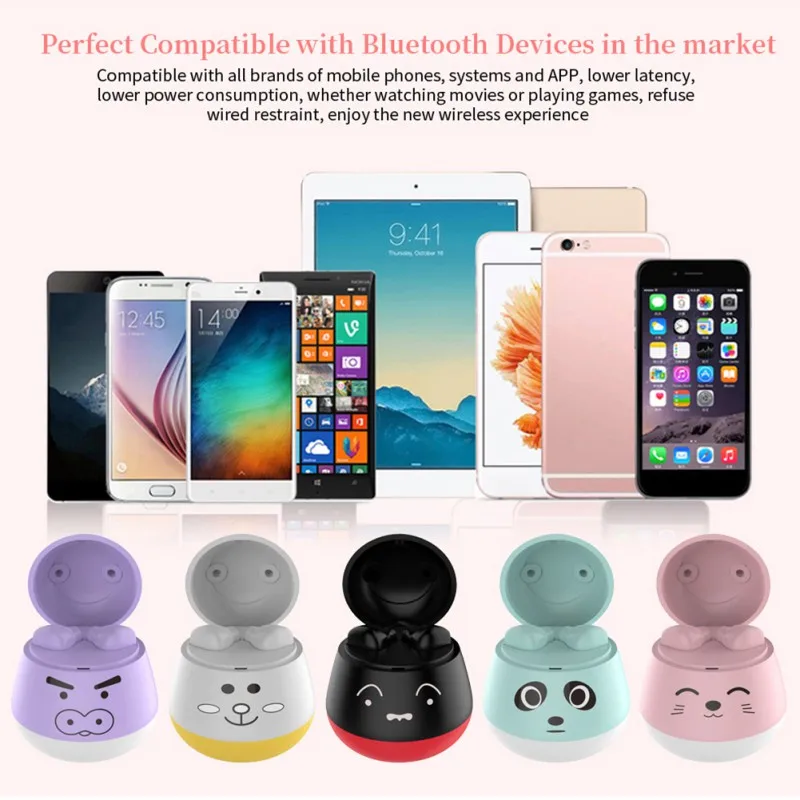 Portable Bluetooth Earphone Bluetooth 5 0 New Cute Fashion Colorful Cartoon Animal Wireless Bluetooth Headsets New