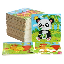 Puzzle 3D en bois pour enfants, 9 pièces, jouets de taille Mini, dessin animé, circulation animale, Tangram, éducatif