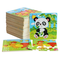 Grande bloco 9 pçs mini tamanho crianças brinquedos de madeira 3d jigsaw para crianças dos desenhos animados do bebê animais tráfego tangram puzzles educativos