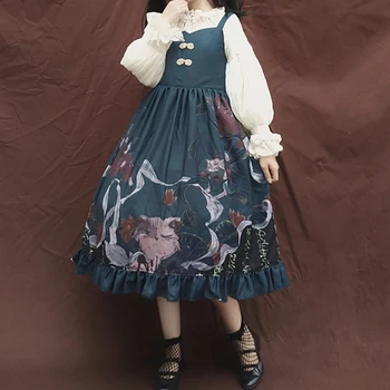 

Dunhuang Cat Jinlian Floral Lolita Dress Gothic Retro Japanese Kawaii Girl Haori Style Kimono Vestido Tea Party Elegant Female