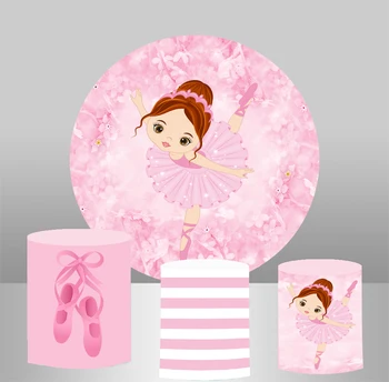 

Circle Panel Round Backdrop Pink Girl Ballet Theme Birthday Party Decorations Dessert Table Cylinder Plinth Cover Photo Studio