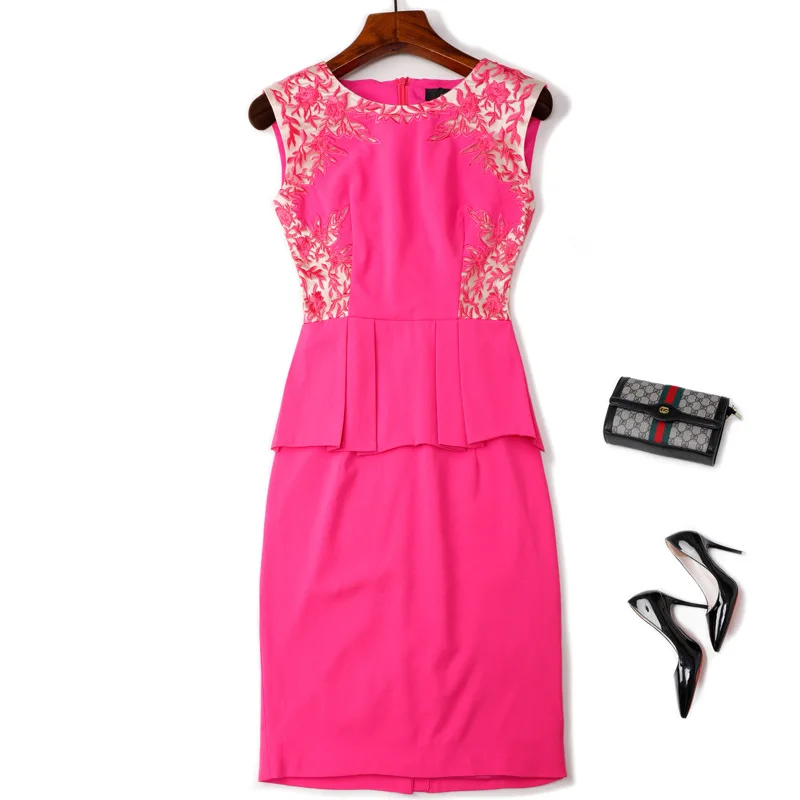 

Vest Sleeveless Waist Lotus Leaf Edge Heavy Industry Embroidery Mesh Fake Two Piece Bag Hip Dress 19 Autumn