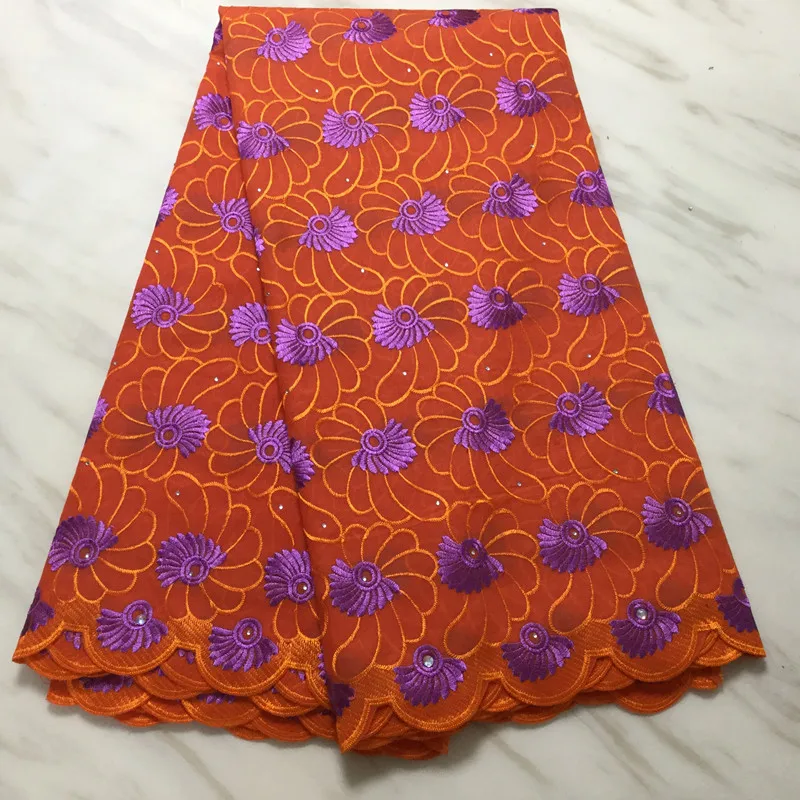 

5 Yards/pc Beautiful Flower Embroidery African Orange Cotton Fabric Swiss Voile Lace For Party Dressing PL12141