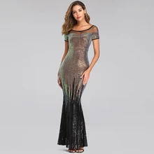 YIDINGZS Новые Длинные вечерние платья с блестками и открытой спиной элегантное Золотое вечернее платье YD9628