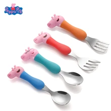 4 стиля Свинка Пеппа Джордж Аниме фигурки посуда ложка гоночная Вилка Набор игрушек семья ребенок высокого качества безопасная посуда подарок