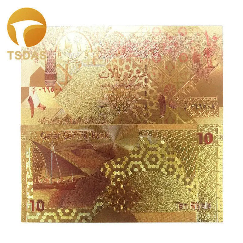 Катара 1-500 риалы сувенирная Золотая банкнота для сувенирных подарков 1 шт. коллекция Золотая фольга банкнота Прямая поставка - Цвет: 10 riyals
