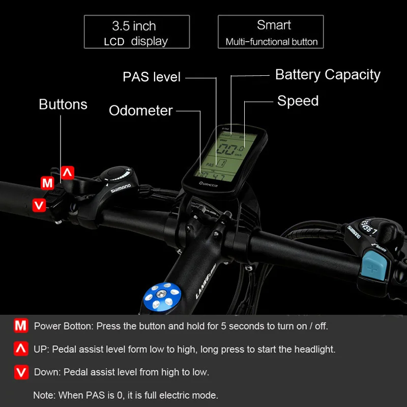 26 Inch 7 Speed Electric Bicycle 5 Grade Pedal Assist 48V Strong Battery Mountain Bike, with 3.5 Inches Big LCD Display