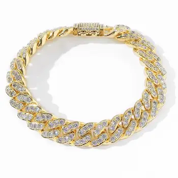 

13mm Fashion Gold Color Plated Micro Pave Cubic Zircon Bracelet All Iced Out 7" 8" Length Cuban Chain Hip Hop Jewelry For Male