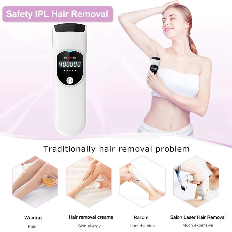 Hair Removal System 400,000 Flashes Skin Facial Body Permanent Hair Remover Device with LED Screen EU Plug
