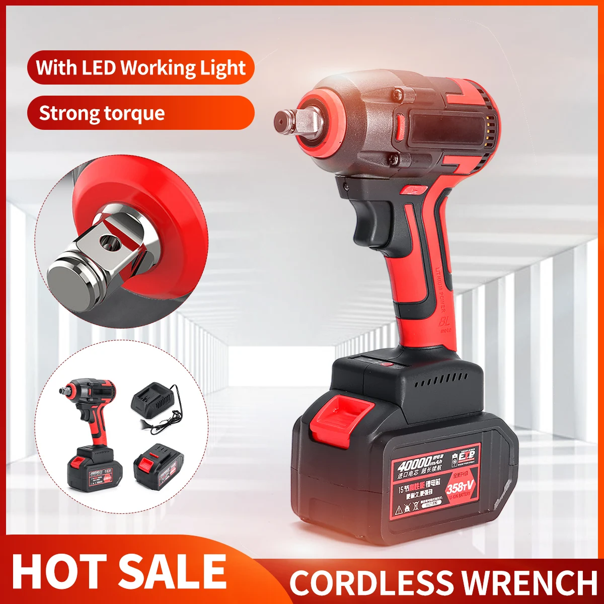 

doersupp Cordless Electric Wrench Brushless Wrench 1/2 680Nm Waterproof Strong Torque Drill with LED Working Light