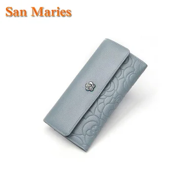 

San Maries Women Wallets and Purses Luxury Brand Flowers Long Genuine Leather Ladies Clutch Coin Purse Female Cow Wallet