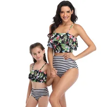 JAYCOSIN/Одежда для купания для мамы и дочки; купальный костюм из двух предметов для мамы и дочки с принтом «Джунгли»; одинаковый купальник