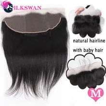 Slikswan волосы бразильские прямые кружева лобовое закрытие 13*4 уха до уха закрытие природы волос с ребенком волосы remy