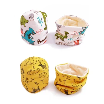 

Baby Scarf Cap Set Cartoon Dinosaur Print Baby Head Cover Spring Warm Neck Collar Kids Cotton Children Hats Scarf