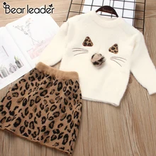 Bear leader/платье для девочек новое Брендовое платье принцессы свитер с рисунком+ платье трапециевидной формы платья для девочек милая детская одежда, 2 предмета