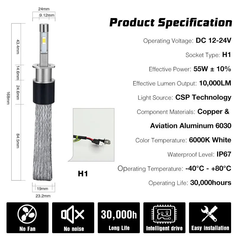 H1 светодиодный головной светильник лампы для фар Медь ремень Стиль 100W 10000LM 12V 24V