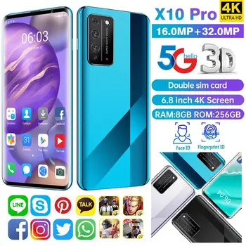 

Global 5G LET X10PRO 6.8" Smartphone 8GB RAM 256GB ROM Snapdragon855 Android10 Cellphone Dual SIM Mobile Phone Cell Smart Phones