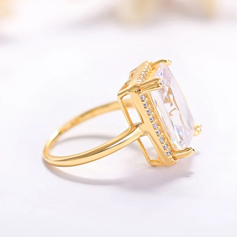 S925 Sterling Silver Ring for women lady Big AAA Zircon rings Top quality Gold color wedding engagement birthday party gift