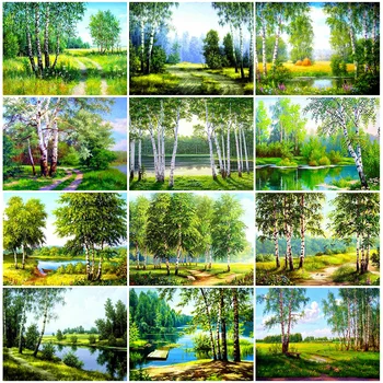 

HUACAN Full Square Drill Diamond Painting Tree Embroidery Cross Stitch Natural Scenery 5D Mosaic Room Decor Gift