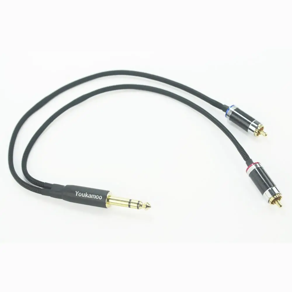1 4 6 35mm to RCA Silver Plated Audio Headphone Adapter Cable 1 FT 0 3M