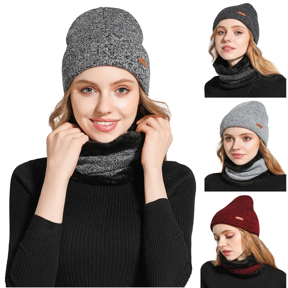 

Winter Women's Knit Hat Women's Autumn Winter Wool Cap Fashion Winter Women's Hat Hat Two-piece Men's Hat Collar Set Wholesale