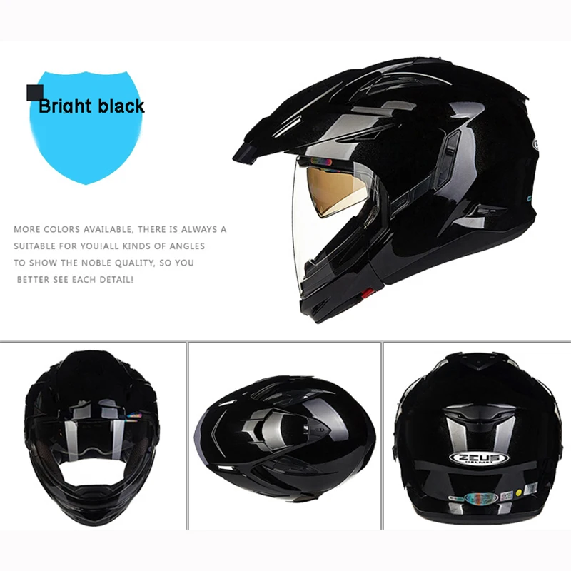 Glossy Black Motorcycle Full Open Face helmets Modular 613B Capacetes Motociclismo Cascos Para Moto Casque Motocross double visor Helmets - Цвет: Glossy Black