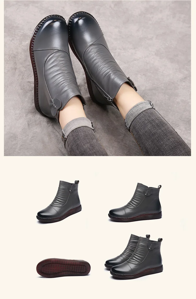 GKTINOO Autumn Winter Woman Genuine Leather Ankle Boots Female Casual Shoes Women Waterproof Warm Snow Boots Ladies Shoes