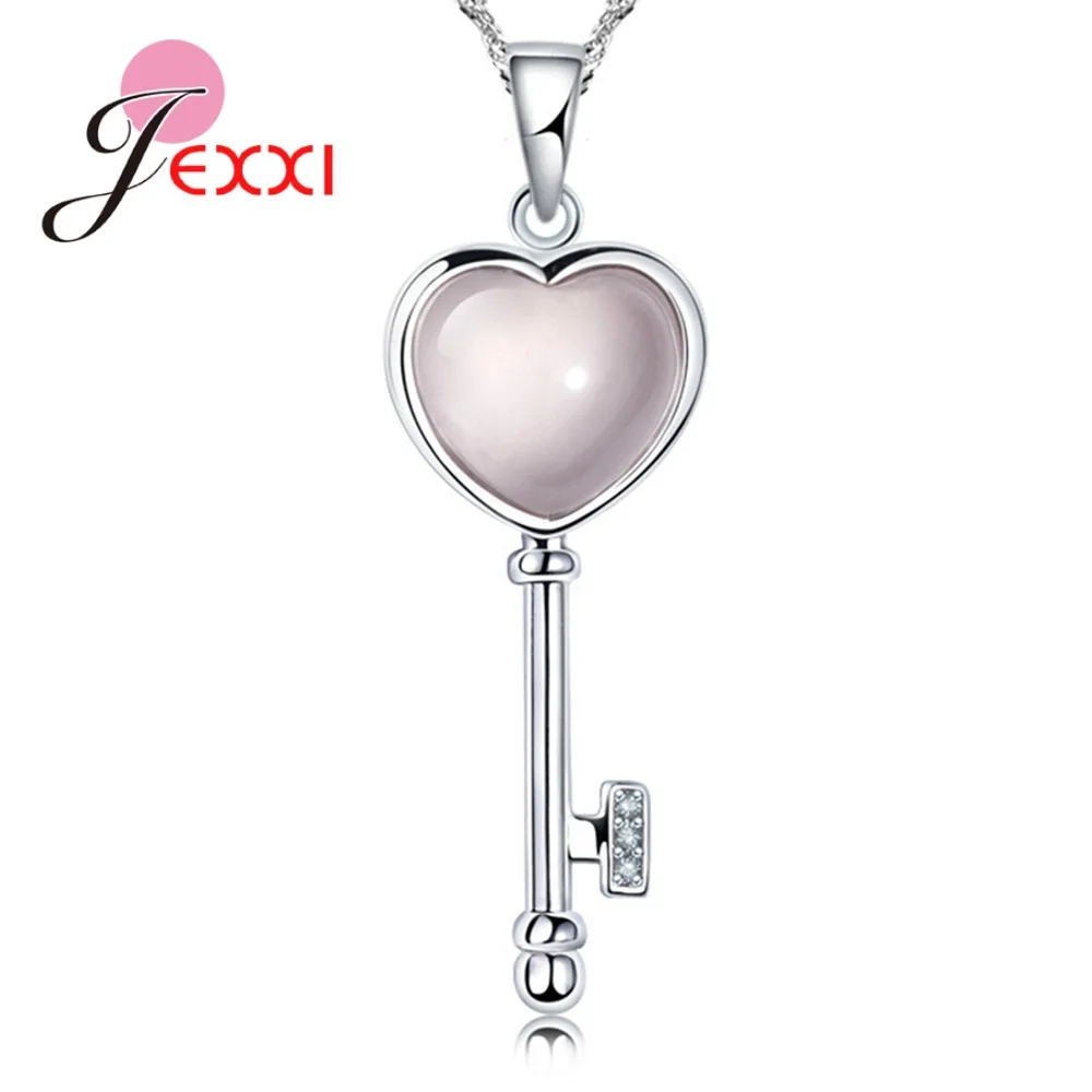 Romantic Valentine's Gift for Beloved Girlfriend Wife Sweet Heart Key Shape 925 Sterling Silver Real Pure Love Pendant Necklace |