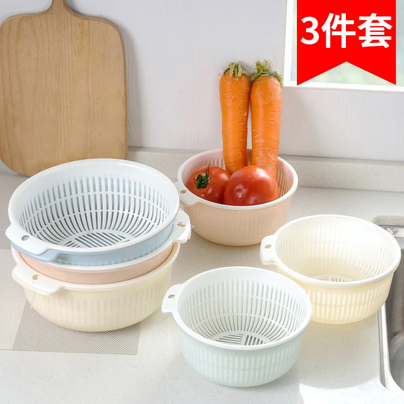 

Household Double Layer Plastic Drain Basket Wash Fruit Basket Basket Kitchen Amoy Vegetable Basket Washing Vegetable Basket Wash