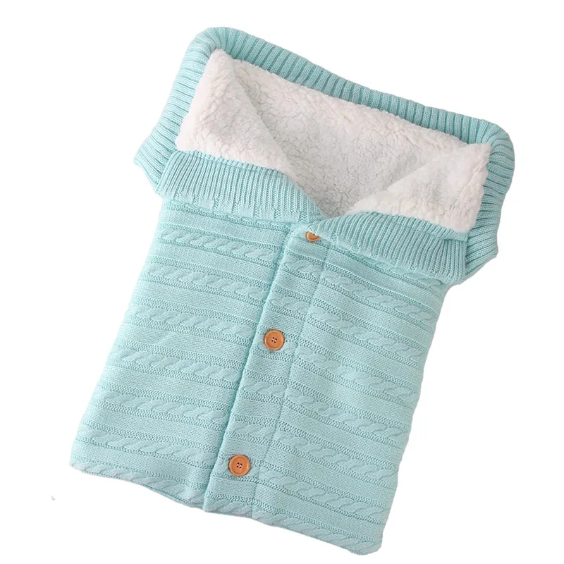 Зимний детский спальный комплект для младенца одеяло конверт для ребенка пеленальный обертывание Хлопковый вязаный, для новорожденных конверт для ног для коляски - Цвет: Зеленый