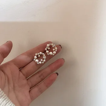 

Sweet Geometric Round Circle Square Star Pearl Crystal Zircon Stud Earring Gift For Women Gold Metal Fashion Wedding Jewely