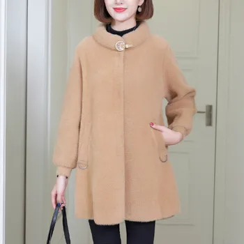 

Mom Plus Size Coat Women Faux Fur Jacket Elegant Imitation Mink Velour Outwear Ladies Coats Party Wear Winter Clothes 5 Color