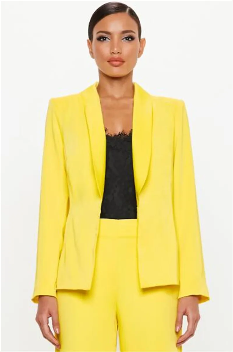 

2 PCs Women Pant Suits Jacket+Pants Yellow Shawl Lapel Women Business Womens Pantsuit Office Female Trouser Suit Custom Made