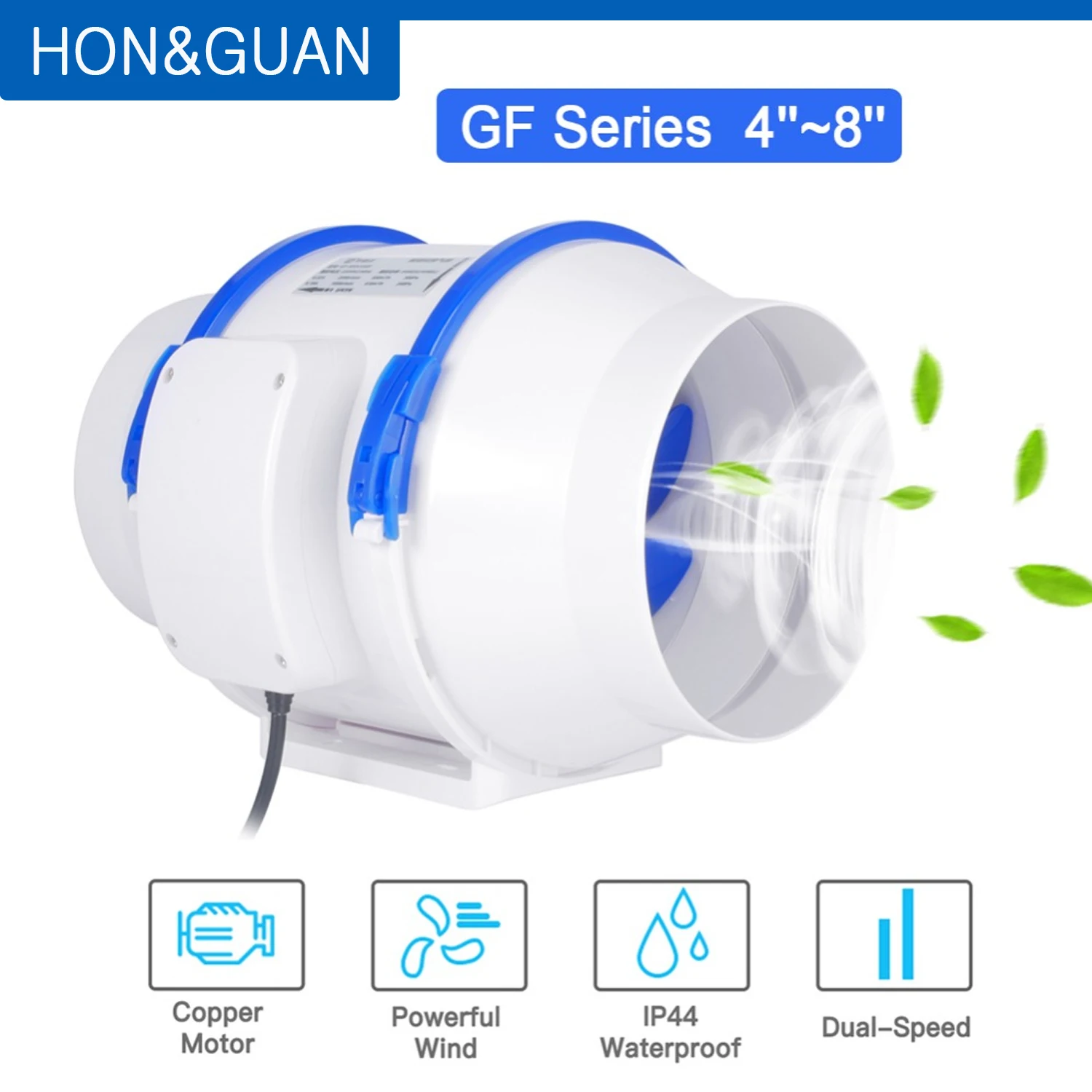 Hon&Guan 4'' 5'' 6'' 8'' Silent Duct Fan 220V 110V Air Extractor Exhaust Ventilation for Home Bathroom Kitchen Hood Ventilator