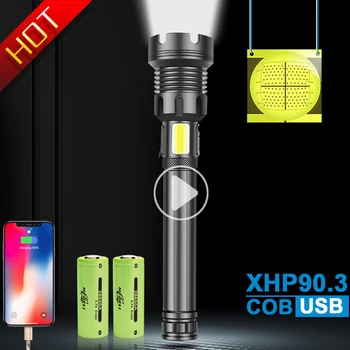 

2020 new High Powerful flashlight led COB XHP90.3 torch usb Rechargeable 18650 26650 flash light led XHP90 XHP70 XHP50 Lantern