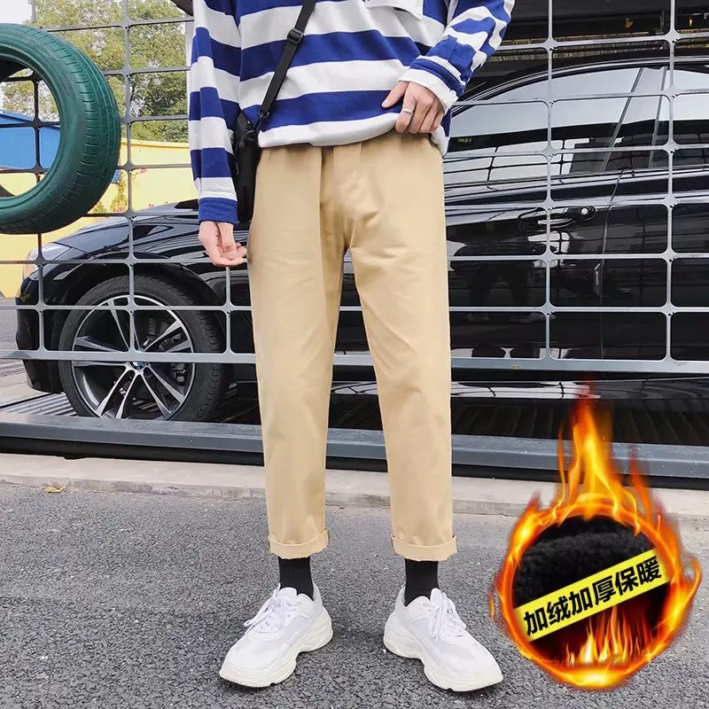 

Autumn & Winter Brushed And Thick Men's Overalls Trend Drawstring Top Casual Athletic Pants Teenager 2019 New Style Students