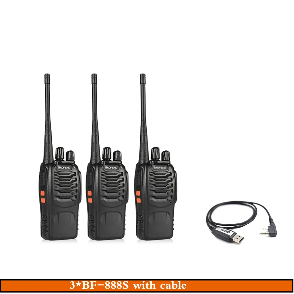 3 шт./компл. baofeng BF-888S иди и болтай Walkie Talkie “иди и Портативный радиостанция BF888s 5 Вт BF 888S Comunicador передатчик трансивер Радио набор - Цвет: with cable